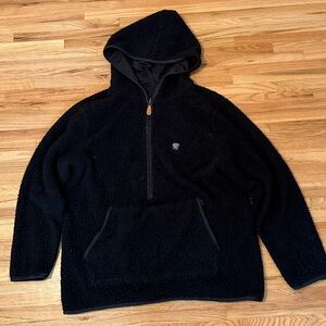 USA Palm Black Hooded Sherpa Reversible Pullover